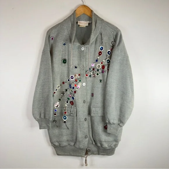 Vintage With Love Designs Inc. Embellished Gray Cardigan - Size Medium Large - Picture 3 of 12